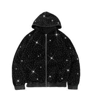 Custom Men's Crystal Studded Full <b>Rhinestone</b> Zip Up Hoodie 100% Cotton Oversized Streetwear Fleece <b>Jacket</b> Autumn OEM - Product Image 1