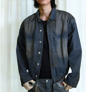 2026 Autumn Men's Tuxedo Shirt Square Collar Full Sleeve Denim Fabric Beaded Casual Solid Anti-Wrinkle Quick Dry Waterproof - Product Image 4