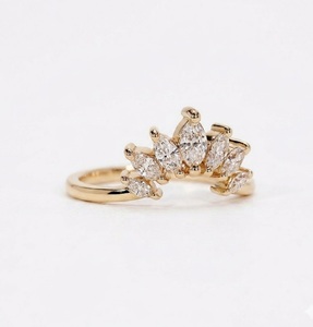 14K Pure Gold 0.46ctw Luxury Marquise Diamond Wedding Band Real Lab Grown Diamond Unique Curved Crown <b>Ring</b> Bridal <b>Stacking</b> <b>Ring</b> - Product Image 5