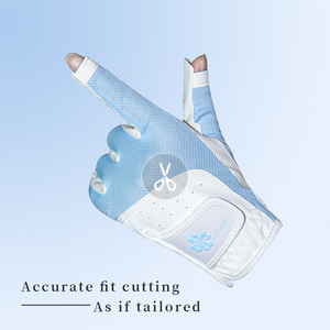 Unisex Half <b>Finger</b> Golf Glove White and <b>Light</b> Blue Pu Material Pull On Closure Sports Use - Product Image 2