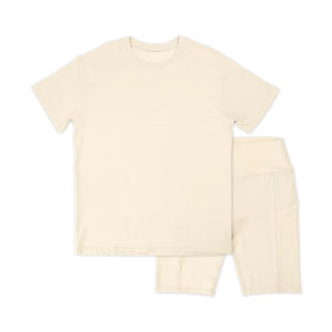 Prix d'usine Ensemble d'été pour homme de haute qualité 100% Coton Décontracté Rétro Délavé Épaules tombantes Coupe carrée Hauts courts à manches courtes - Product Image 2