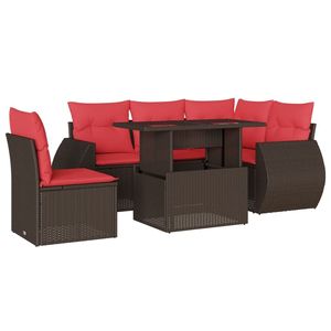 Juego de sofás de jardín de ratán sintético marrón de 6 piezas con cojines, muebles de patio - Product Image 2