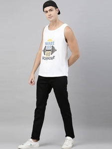 Camiseta sin mangas blanca para hombre, con estampado de Wake Up And Workout, cuello redondo, informal, transpirable, de algodón, ropa deportiva - Product Image 3