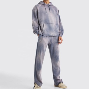 Men's <b>Tie</b> <b>Dye</b> Cotton Hooded Tracksuit Set Loose Fit Full Length Gradient Color Casual Sweatshirt And Pants Autumn Wear - Product Image 1