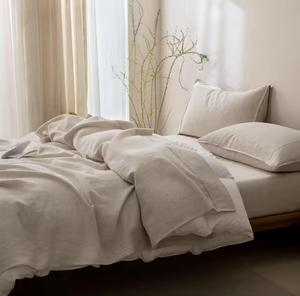 Eco-Friendly High Quality Plain Hotel Use 100% Linen 5-Piece Set Includes 1 Duvet Cover 1 <b>Flat</b> 1 Fitted Sheet 2 Pillowcases - Product Image 4