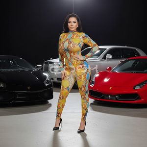 ชุดพิมพ์ลายหนังงู 2 ชิ้น เสื้อคอเต่าแขนยาวสำหรับผู้หญิงและเลกกิ้งเอวสูง |   ชุดเซ็ตหนังงูหลามยืดหยุ่นได้ - Product Image 5