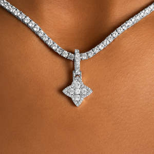 Luxury Four Point Star Pendant Necklace | White Gold <b>Iced</b> <b>Out</b> Star Pendant | Hip Hop Tennis <b>Chain</b> Jewelry - Product Image 2