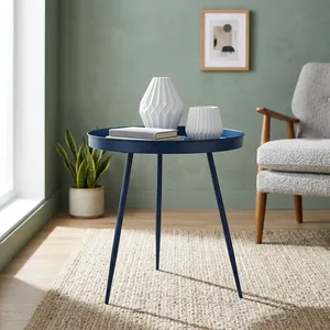 Table d'appoint moderne en fer thermolaqué avec plateau rond pour salon - Product Image 4