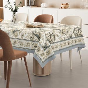 Mantel Rectangular de Algodón 100% Gris con Estampado Floral Hecho a Mano por HappyKraft, de la India (Rajasthan), Ecológico para Uso Doméstico - Product Image 2
