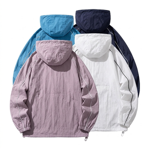 Custom Men's Lightweight <b>Waterproof</b> Hooded Jacket Spring Casual Zipper Windbreaker <b>Sunscreen</b> Coat Wholesale OEM ODM - Product Image 2