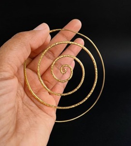 Big Spiral <b>Hoop</b> Earring Hammered Gold Brass Statement <b>Hoops</b> <b>Large</b> Vortex Swirl Earrings Boho Tribal Festival Jewelry Wholesale - Product Image 3