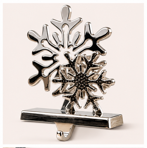 Premium Silver Double Snowflake Christmas <b>Stocking</b> <b>Holder</b> Weighted Metal Mantel Hanger For Holiday Fireplace Decor Heavy Duty - Product Image 1