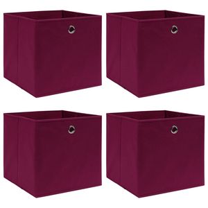 Ensemble de 4 boîtes de rangement décoratives en tissu non tissé 100% polyester rouge foncé - Product Image 1
