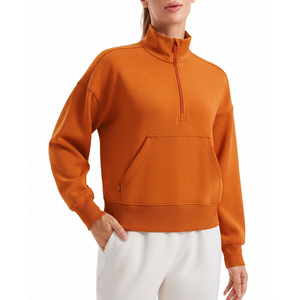 Half <b>Zip</b> Loose Solid Color Fleece Sweatshirt <b>Women</b> <b>Quarter</b> <b>Zip</b> Pullover Sweatshirts & anti-wrinkle breathable hoodies for <b>Women</b> - Product Image 4