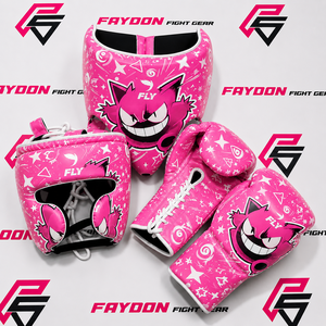 Nouvel ensemble de boxe personnalisé avec design imprimé Fly Genger, rouge, pour sparring, avec logo personnalisé, comprenant des gants de boxe, une protection de la tête et une protection du bas du dos. - Product Image 6