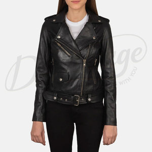 Womens Classic Black <b>Leather</b> Biker <b>Jacket</b> Genuine Sheepskin Moto Coat Custom Slim Fit Belted Rider <b>Jacket</b> De Vintage - Product Image 1