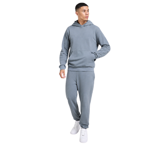 Ensemble de survêtement polaire à capuche pour homme avec poche kangourou et pantalon à ourlet ouvert, coupe décontractée, tenue de sport OEM - Product Image 1