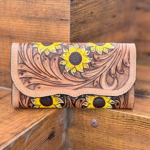 Cartera de mujer de girasol de cuero mecanizado a mano de calidad extrema funda de teléfono de cuero de vaca genuino cartera tarjetero gran oferta embrague - Product Image 2