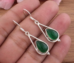 Boucles d'oreilles pendantes de luxe en turquoise verte naturelle, argent sterling 925, pierre précieuse porte-bonheur, bijoux de fête, cadeau pour femme - Product Image 1