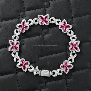 Elegant Rose Gold Plated Pink Stone Flower <b>Bracelet</b> Moissanite Sterling Silver <b>Infinity</b> Link Design Anniversary Gift Jewelry - Product Image 1