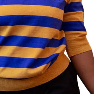 Pull rayé bleu et or Sigma Gamma Rho pour femme, col rond en tricot, style décontracté et confortable de la sororité grecque - Product Image 4