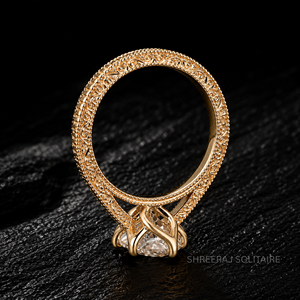 Anillo de compromiso vintage con diamante de laboratorio marquise certificado IGI de 1-3 quilates, engaste floral tipo catedral y tulipán, filigrana grabada a mano - Product Image 1