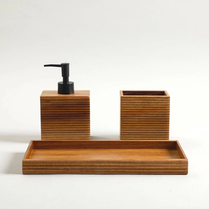 Ensemble de salle de bain en bois naturel, distributeur de savon et porte-brosse à dents/porte-dentifrice, finition brillante, artisanat, prix avantageux - Product Image 1