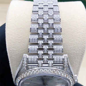 Reloj BOJ R.O.L.E.X.031 para Hombre, Diseño Hip Hop, Correa Blanca, Moissanita Completa, Lujo, Moda, Cuarzo Analógico, Acero, 41MM, 3BAR, Resistente al Agua - Product Image 4