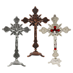 Crucifix antique en étain de 10 pouces, en aluminium poli, technique de moulage, pour décoration intérieure et usage en chapelle - Product Image 5