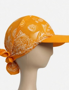 Premium Turquoise <b>Bandana</b> Cap with White Paisley Print and Black Brim - Product Image 1