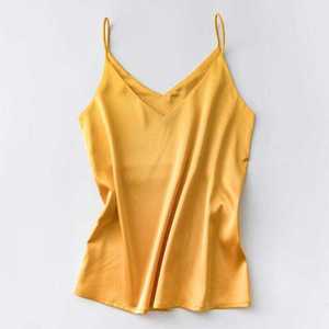 wholesale supplier Women's Black <b>Silk</b> <b>Camisole</b> V-Neck Sleeveless Satin Top Elegant Regular Length embroidered logo vest high - Product Image 2