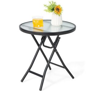 Outdoor Patio Side Table with Durable Tempered Glass <b>Tabletop</b> Stylish Outdoor Tables - Product Image 3