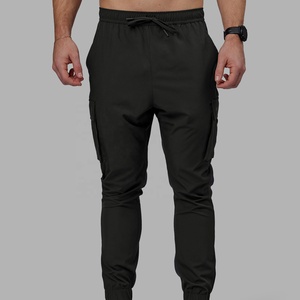 <b>Men's</b> Black Cargo Jogger Pants Drawstring <b>Elastic</b> <b>Waist</b> Jogger <b>Trousers</b> <b>with</b> Pocket for Casual Outdoor Wear - Product Image 1