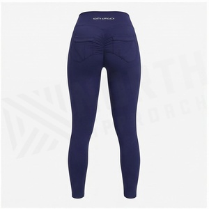 North Appalachia High Waist Full Length Yoga <b>Leggings</b> <b>With</b> <b>Pockets</b> Four-Way Stretch Solid Navy Blue Seamless Design - Product Image 2