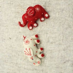 Handmade Felt <b>Elephant</b> Ornament Red And White Sewn Animal <b>Decorative</b> Craft Gift - Product Image 2