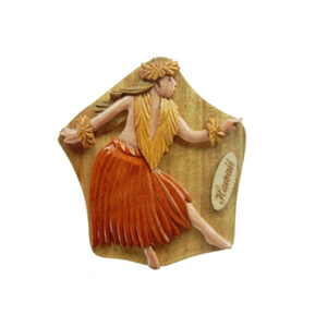Plaque décorative murale tropicale en bois, motif danseuse hawaïenne Hula en relief, souvenir fabriqué au Vietnam - Product Image 1
