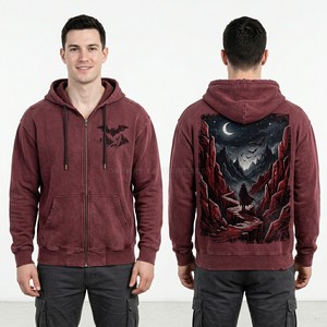 Sweat à capuche personnalisé épais rouge délavé à l'acide, imprimé graphique gothique Cold Blood, coupe oversize en molleton bouclette, pour homme, style streetwear, fabricant - Product Image 5