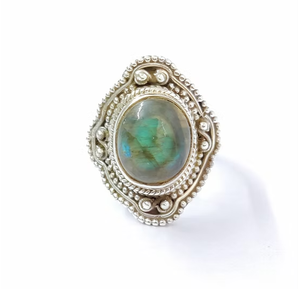 <b>Labradorite</b> Sterling Silver <b>Ring</b> Vintage Boho Luxury Designer Handmade Gemstone Jewelry Wedding Gift - Product Image 2