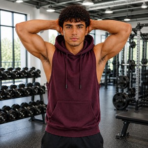 <b>Men</b> <b>Sleeveless</b> Hooded Sweatshirt Olive Green French Terry Casual Gym Wear Pocket Design Regular Fit Autumn Style - Product Image 5