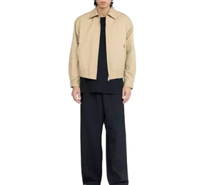 Blouson Bomber en Toile Beige pour Homme, Col Rabattu, Fermeture Éclair, Coupe Courte, Poches, Veste en Toile pour l'Automne - Product Image 3