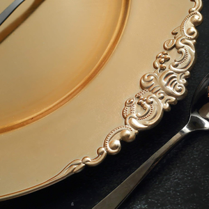 Antique Gold Charger Plate for Dinner Table Elegant Round Metal Plate Protector for Wedding Banquet Party Dining Decor - Product Image 6