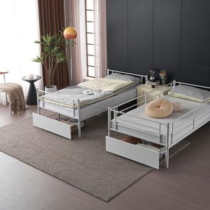 Letto a Castello Bianco Convertibile con 2 Cassetti Portaoggetti, Letto in Metallo per Bambini Divisibile in Due Letti Singoli - Product Image 2