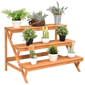 Support à plantes en bois pliable pour intérieur et extérieur, étagère de présentation pour pots de fleurs, économiseur d'espace, support de jardin pour plantes en pot, meilleur prix - Product Image 2