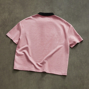 Heavyweight <b>Suede</b> Print Polo T <b>shirt</b> Men Loose Knit Short Sleeve Half Button Custom Polo <b>Shirt</b> - Product Image 2
