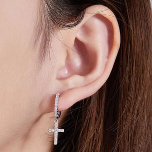 Boucles d'oreilles rondes longues en diamant de laboratoire de qualité supérieure pour femme, en argent sterling, or rose, or blanc, couleur D, certifiées - Product Image 1