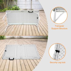 Tavolo Pieghevole Portatile da 120 cm per Uso Interno ed Esterno, Portata Massima 135 kg, Tavolo Bianco Pieghevole per Campeggio - Product Image 5
