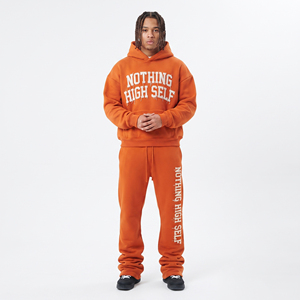 Conjunto Deportivo de Felpa de 400 Gsm con Bordado Desgastado, Sudadera con Capucha y Pantalones Deportivos de Algodón para Hombre, Traje Deportivo de Invierno - Product Image 1