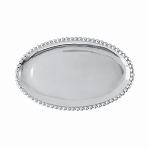 Two-Tone Round Metal Serving Tray with <b>Gold</b> Stud Accents Brushed Silver Stainless Steel Decorative Tray for Bar Coffee <b>Table</b> - Product Image 2