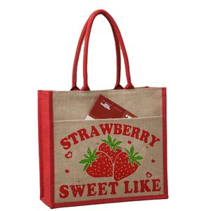 Personnalisé imprimé teint jute toile de jute fourre-tout sac à provisions écologique XL taille coton sangle bande poignée bohème fermeture éclair chaînes - Product Image 2