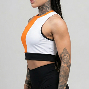 Crop top pour femme, orange et blanc, sportif, col rond, sans manches, vêtements de sport légers pour femmes, crop tops pour femmes - Product Image 1